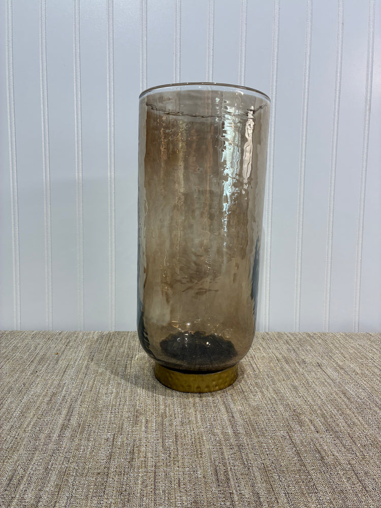 Large Beige Glass Vase  on a textured surface with a white background