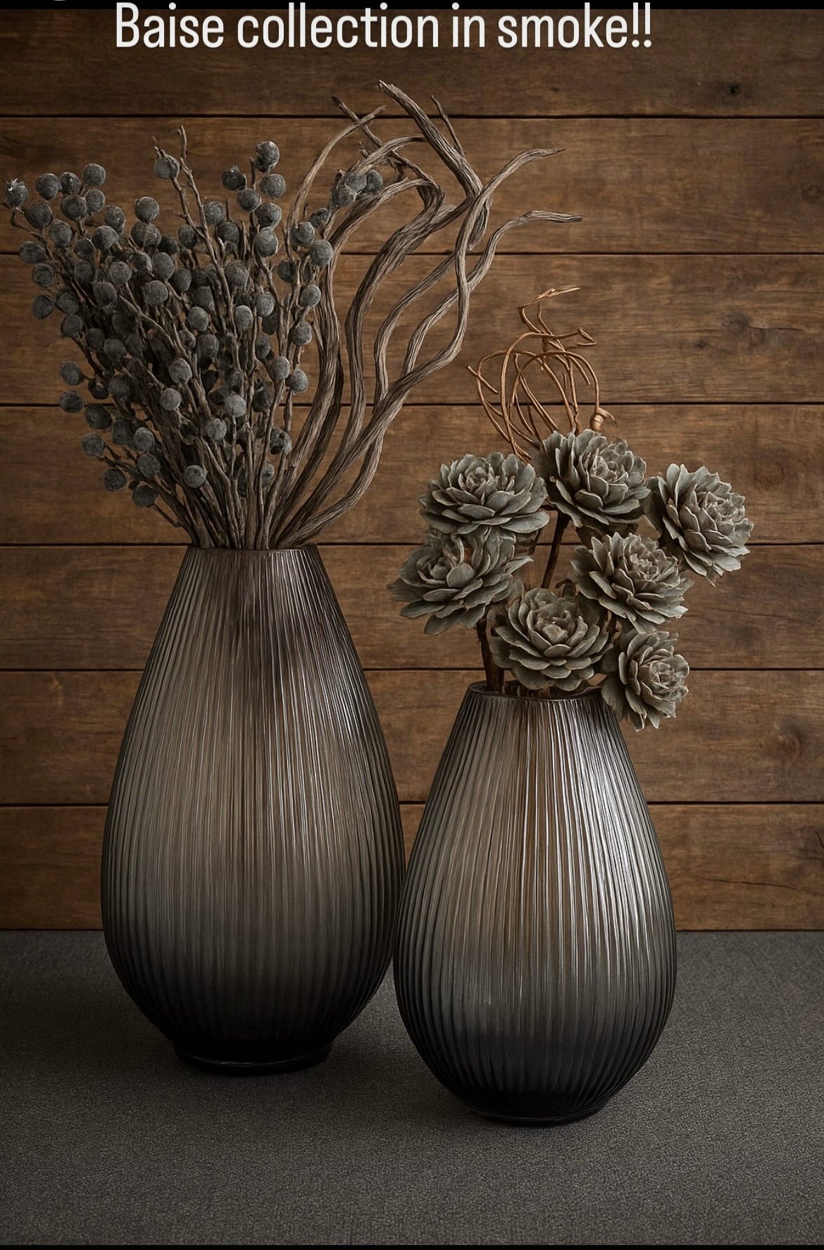 Baise Smoky Small Ribbed Tear Drop Vase