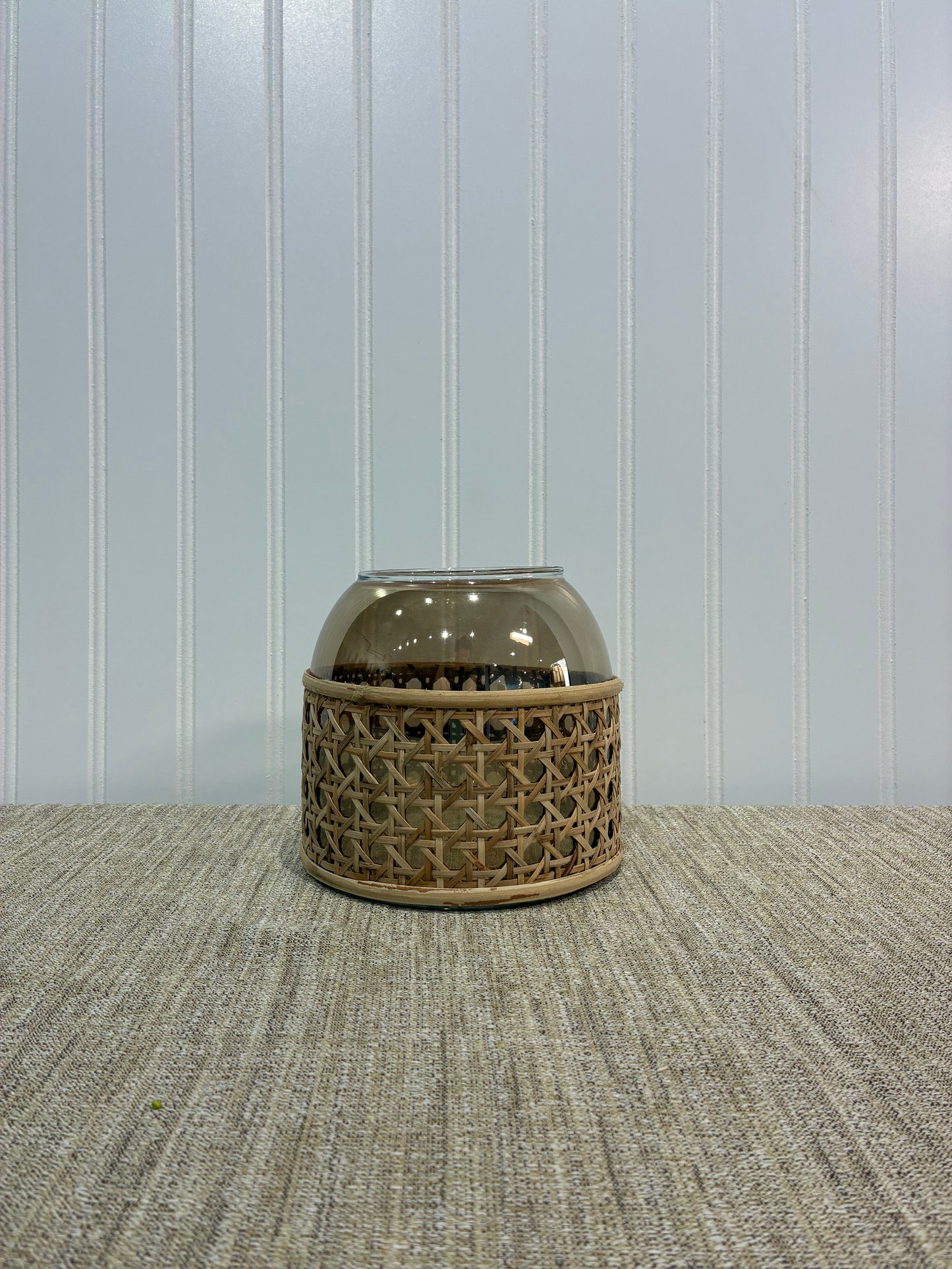 Dylan Beige & Rattan Small Vase