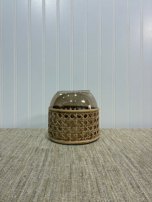 Dylan Beige & Rattan Small Vase