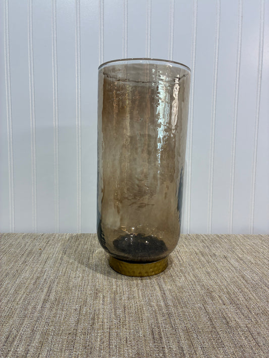 Large Beige Glass Vase  on a textured surface with a white background