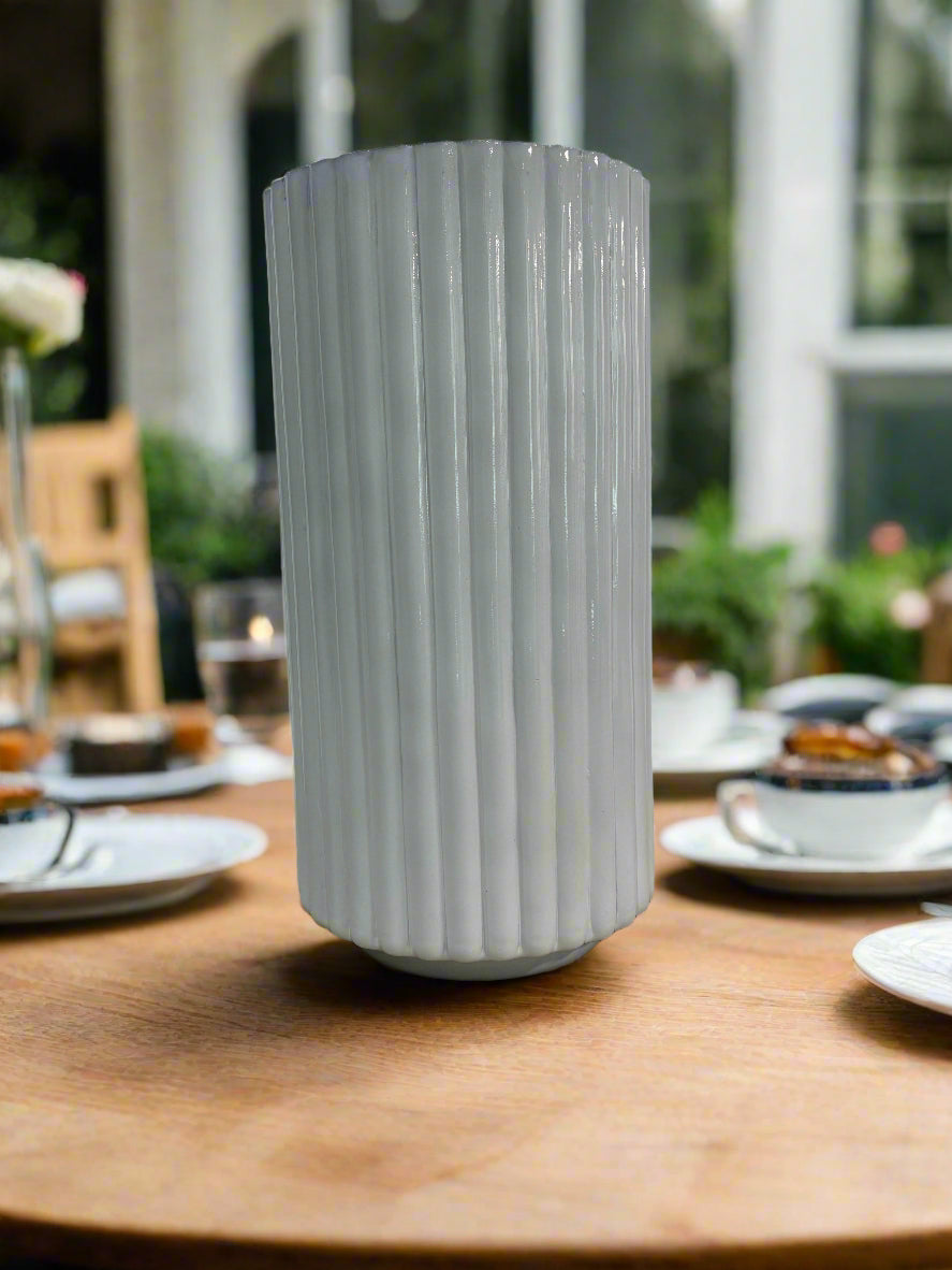 Nyx Ribbed Vase in White