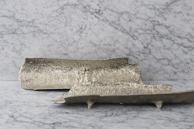 Hunter collection silver metal trays with sculptural textured design modern luxury home decor