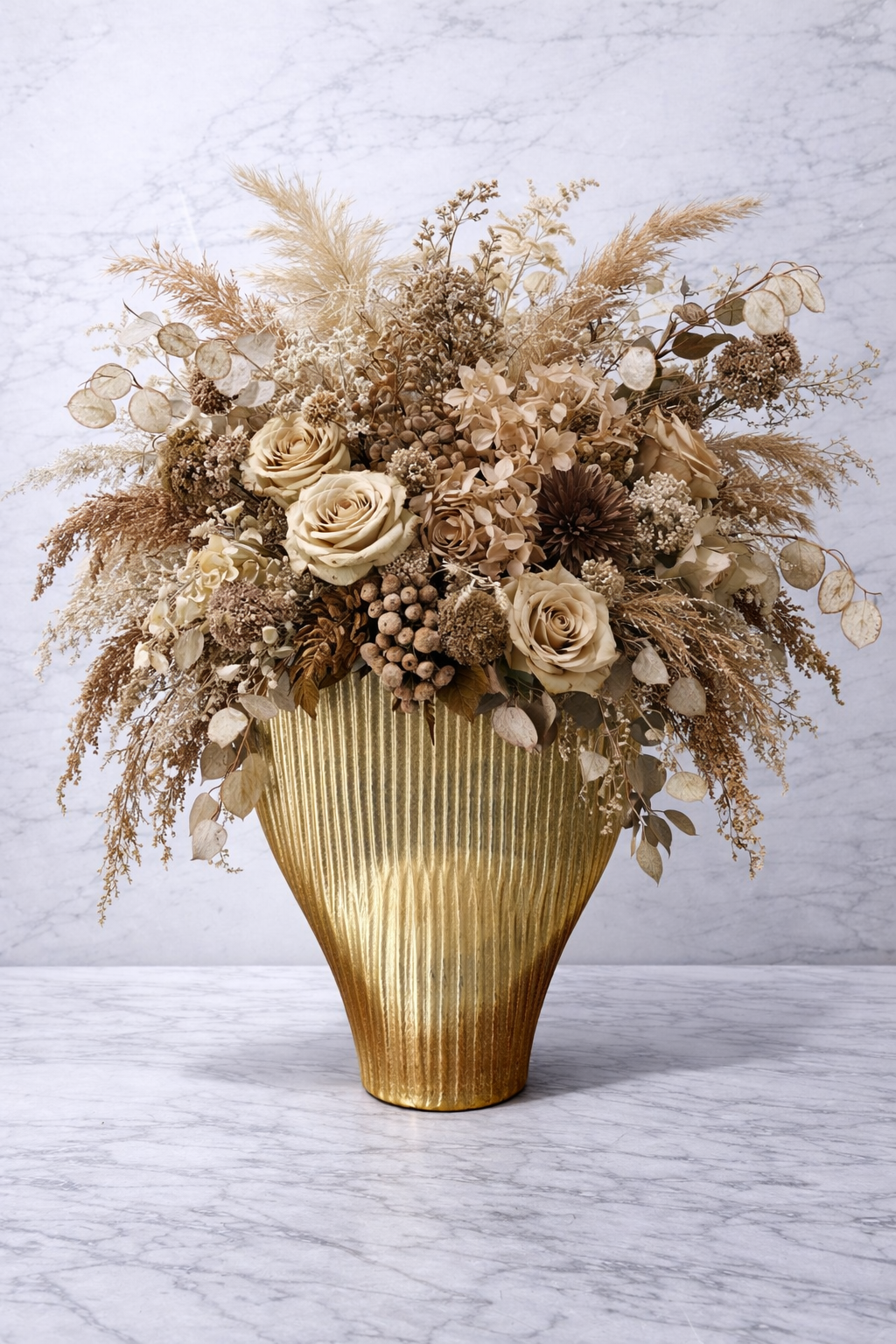 Emily collection ribbed gold metal vase tall sculptural modern luxury home decor