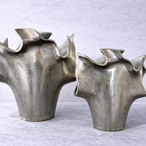 Abstract sculptural metal vase with metallic silver and bronze finish modern art home decor