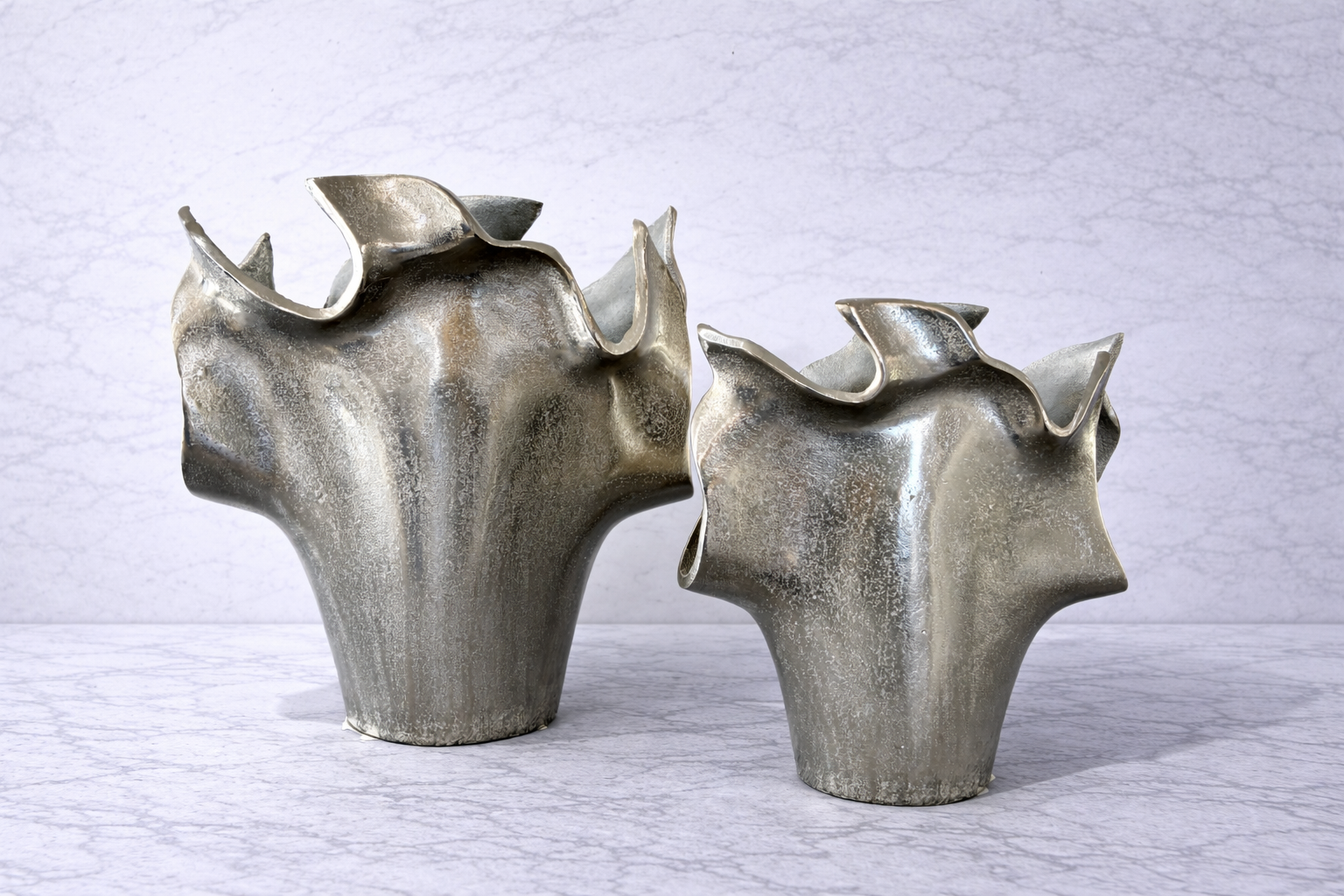 Abstract sculptural metal vase with metallic silver and bronze finish modern art home decor