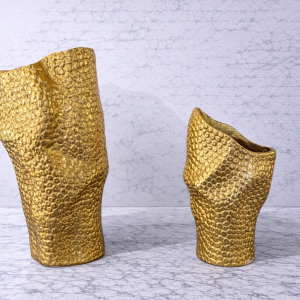 Lucy collection gold metal vase with textured sculptural design modern luxury home decor