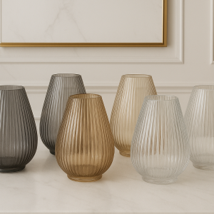 Modern glass table vase minimalist home decor styling Decorative glass vase contemporary interior accent Elegant glass centerpiece vase for dining table Luxury glass vase modern home decor accent