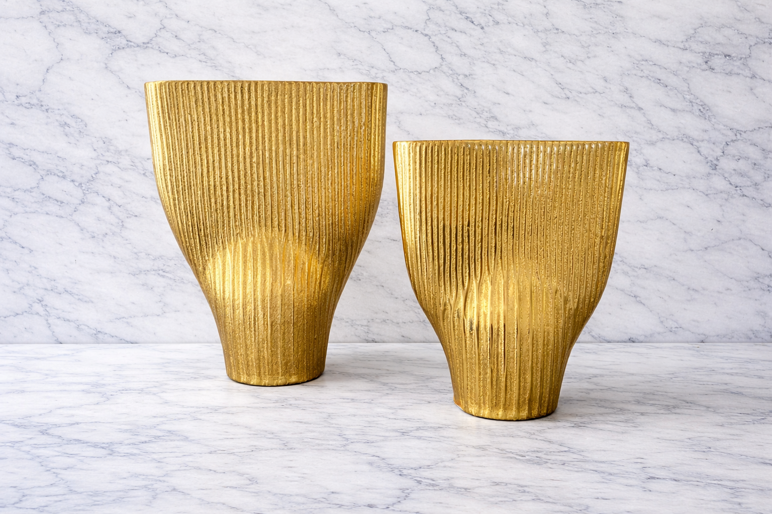 Emily collection ribbed gold metal vase tall sculptural modern luxury home decor