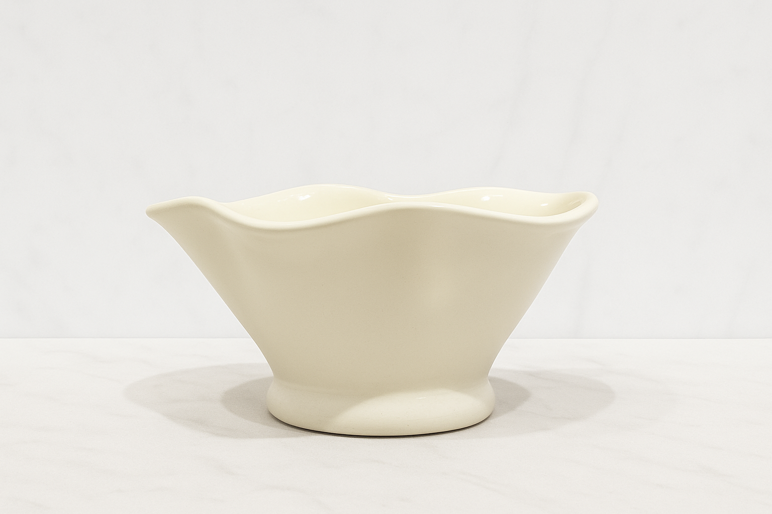 White ceramic wavy rim vase modern minimalist home decor on neutral background